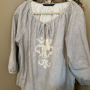 Zara sz large striped embroidered top